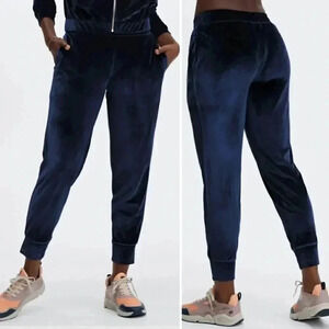 Fabletics Luxe Velour Jogger Pant Navy Blue Soft Stretchy w Pockets Women's L